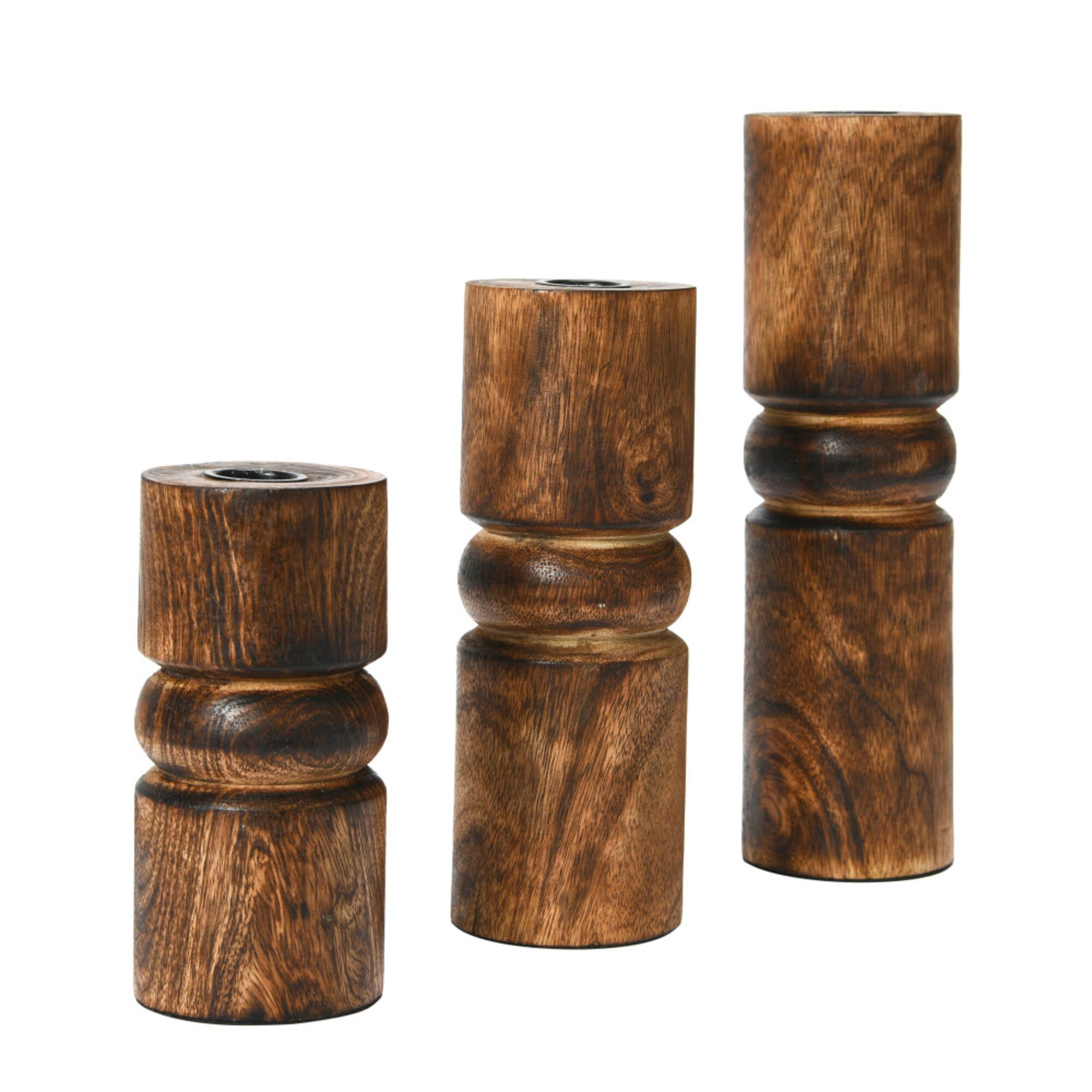 Hello Honey® Wood Stack Taper Candle Holder Set